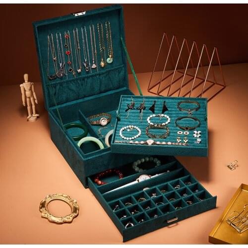 New 3 Layers Large Capacity Velvet Jewelry Organizer Box Ring Earring Necklace Glasses Storage Case with Lock Women Girls Gift