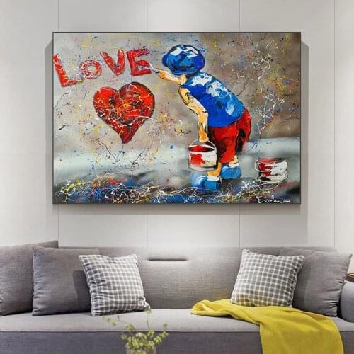 Graffiti Love Poster New Banksy Graffiti Little Boy on The Wall Canvas Painting Cuadros Wall Art Living Room Home Decor