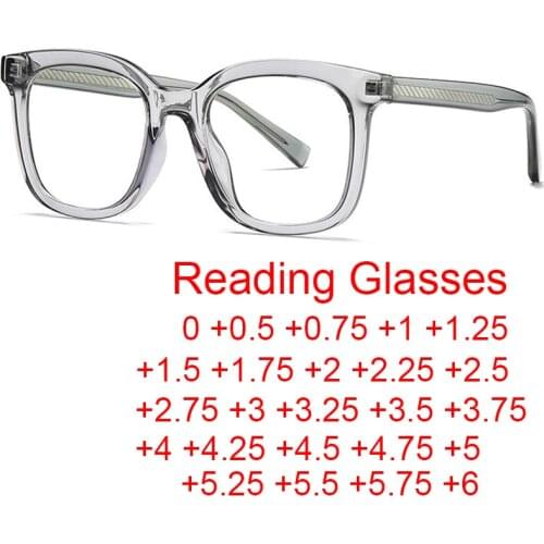 Retro Grey Big Frame Reading Glasses Women Men Anti Blue Light Square Hyperopia Eyewear Magnifying Spectacle Diopter +1 +2 +5