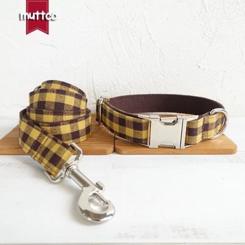 MUTTCO high quality individual customized pet collar leash THE BROWN YELLOW PLAID security training dog 5 sizes UDC067
