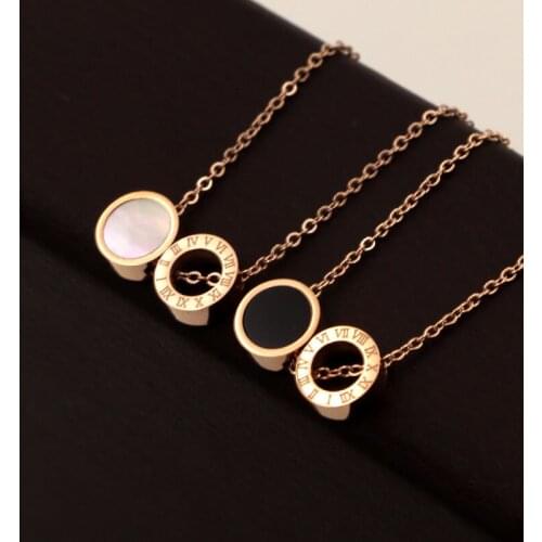 Fashion Stainless Steel Love Small Shell Round Circle Roman Numerals Pendant Necklace Rose Gold Color Women Party Gift