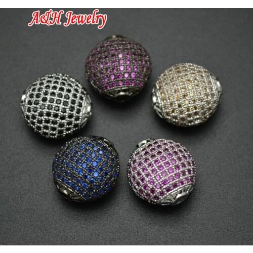Flat Fine Jewelry Making Beads Zircon Paved Colorful Rhinestone Setting Copper Beads DIY Findings 5pc/lot