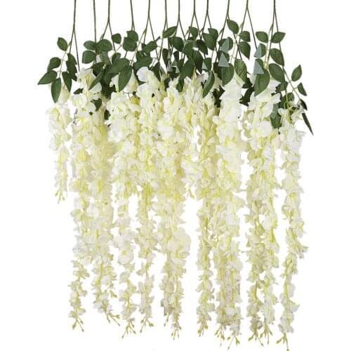 Practical Boutique Artificial Silk Wisteria Vine Ratta Silk Hanging Flower Wedding Decor,6 Pieces,(White)