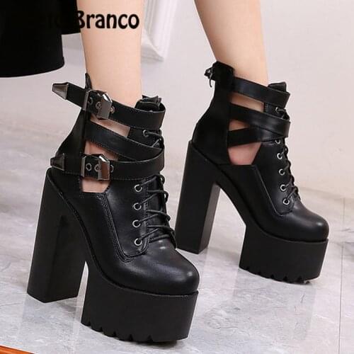 PRETO BRANCO Round Toe Ankle Boots 15cm Nightclub Autumn Winter Womens Shoes Fashion Ankle Boots Super High Boots ZYW-659-16