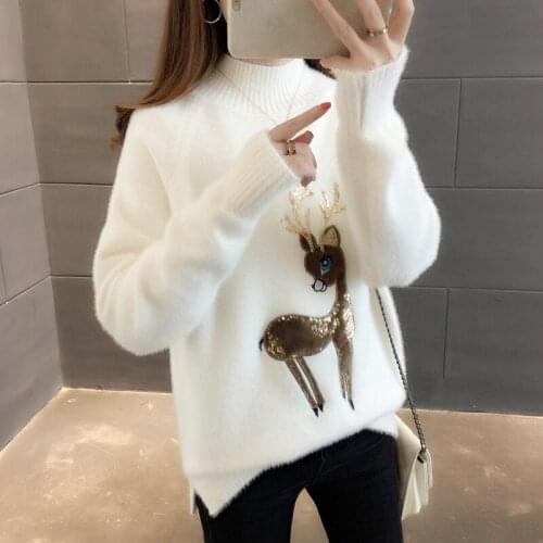 Pullover Sweater Women Fashion Knit Loose Velvet Woman Sweaters Christmas Womens Jumper