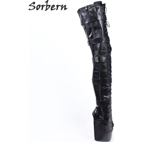 Sorbern Patent Snake Crotch Thigh High Boot Women Ballet Wedges Straps Wrapped Lace Up Size 11 Women Shoes Fetish For Drag Queen