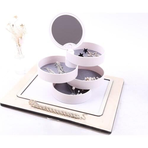 European Rotation Jewelry Box with 720° Rotatable Mirror Sponge Pad Earring Hairpin Storage Case Tabletop Multi-Layer Organizer