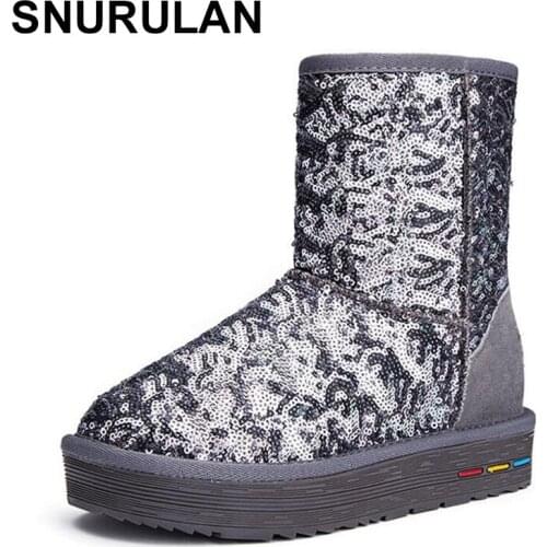 SNURULAN Hot Sales womens platform shoes;bright fabric; womens winter boots; Winter ankle boots with fur with a round toe