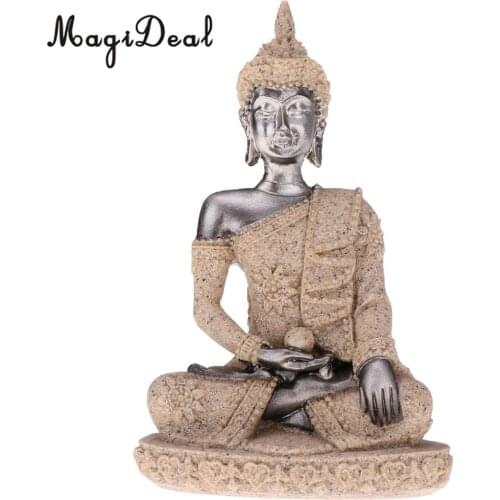 Sandstone Meditation Buddha Statue Hand-carved Figurine Sculpture for Table Desk Decoration Cabinent Display
