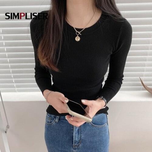 Casual Basic Sweaters For Women Female Pullovers O-neck Solid Knitwear Slim Pullover Ladies Long Sleeve Warm Buttoming Shirts