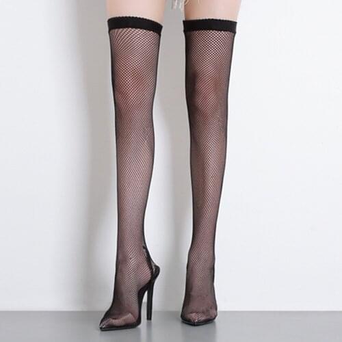 Termainoov Women Boots High Heels Pointed Toe Hollow Sock Boots Over the Knee High Boots Fashion Elasticity Long Boots