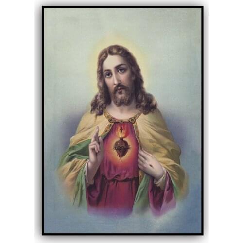 Vintage Poster Jesus Sacred Heart Wall Art Antique God Bless You Canvas Print Anatomical I Trust Jesus No Frame Wall Painting