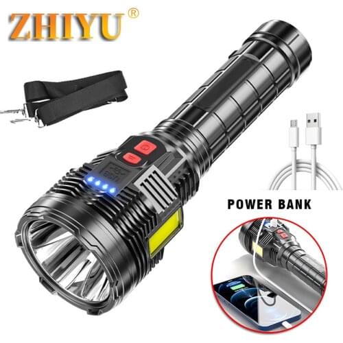 Long-distance Strong Light Flashlight USB Rechargeable Built-in Battery XHP50 LED Outdoor Flashlight Power Display Power Bank