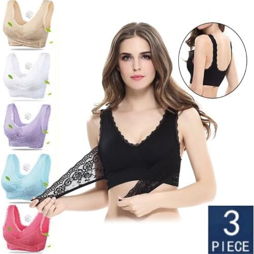 WONTIVE 3pcs/set Push Up Bras for Women Lace Solid Color Cross Side Buckle Wireless Plus Size Women Magic Bra Soft Bralette Top