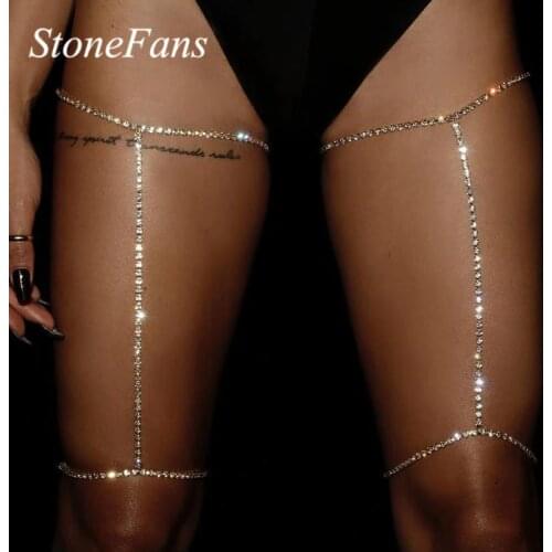 Stonefans Shiny Full Rhinestone Thigh Leg Chain Harness for Women Sexy Body Chain Jewelry Crystal Garter Nightclub Accessories