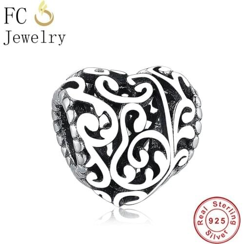 FC Jewelry Fit Original Brand Charm Bracelet Pulseras 925 Sterling Silver Openwork Leaf Heart Bead For Women Berloque 2021 New