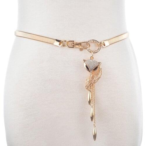 Fox Waist Womens Elastic Chain Belt Fashion All-match Elegant Young Girl Crystal Jewelry Gold Belt For Woman dress BL247