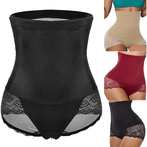 Women Lace Patchwork Body Shaper High Waist Slimming Underwear Shapewear Briefs Tummy Control Pantie Lady Corset Underwear