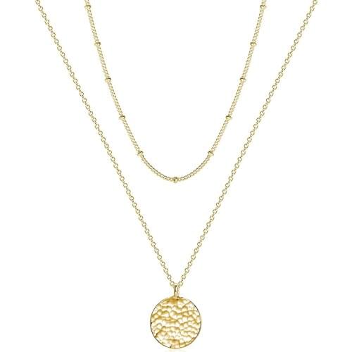 Women Moon Necklace Hammered Coin Full Karma Circle Crescent Moon Phase Pendant Dainty Chain Simple Boho Jewelry Mothers Gift