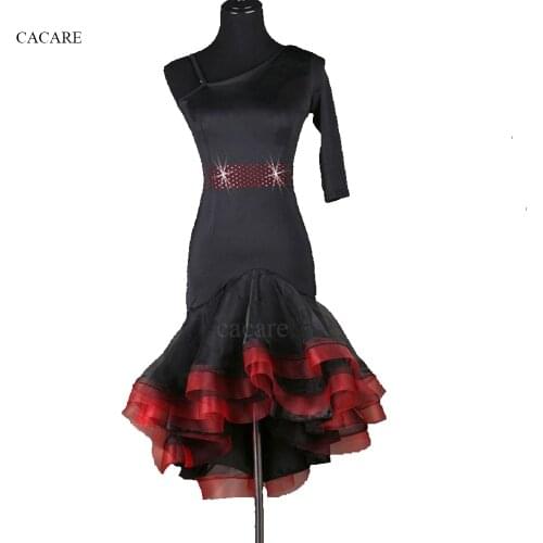 CACARE Latin Dance Dress Women Latin Dance Competition Dresses Fringed Dress Salsa Costumes Ballroom D0292 Rhinestone Fluffy Hem