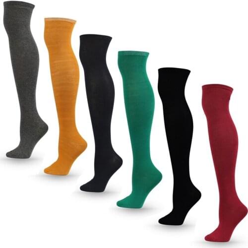 1Pair Women Socks Solid Color Stockings Breathable Over the Knee Soft High Quality Girls Long Socks Embroidery Lady Accessories