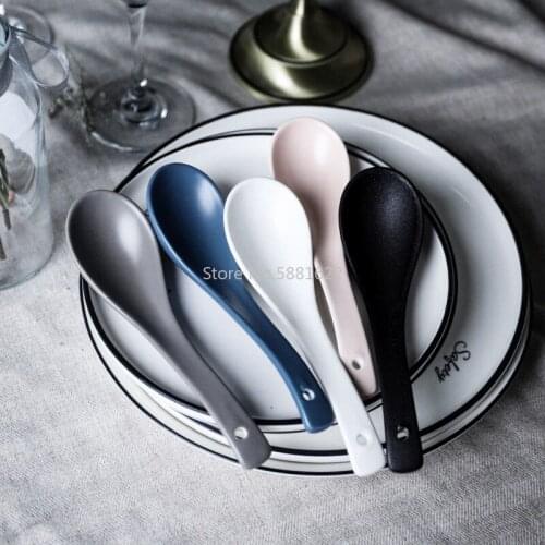 17cm Solid Matte Ceramic Long Spoon Under Glaze Porcelain Coffee Milk Stirring Soup Spoon Household Noodle Spoon Kitchen Tool