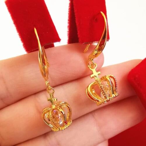 24K Gold Filled Earrings For Women Yellow Gold Color Crown Drop Earing Brincos Femme Pendientes Mujer 2020 Statement Jewelry