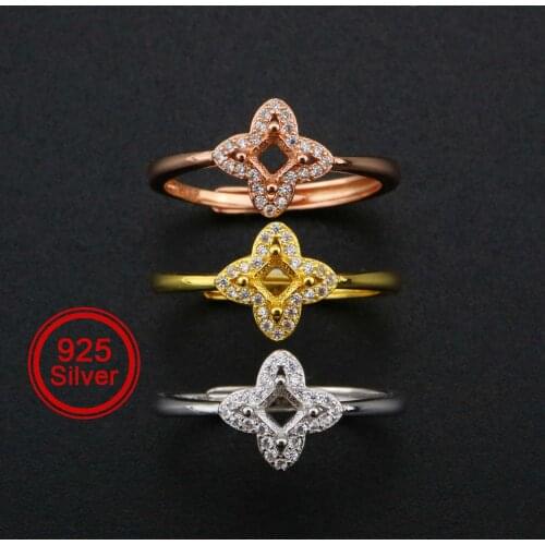 3MM Square Flower Prong Ring Settings Solid 925 Sterling Silver Rose Gold Plated DIY Adjustable Ring Bezel for Gemstone 1294218