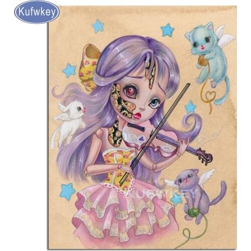 5D DIY Diamond Painting cartoon girl violin fairy Crystal Diamond mosaic resin round square Cross Stitch children room Decor