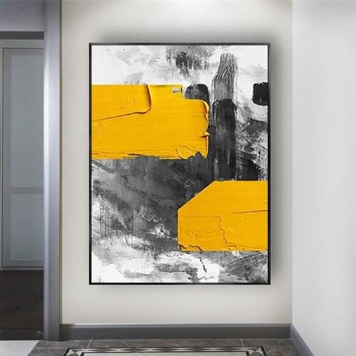 Handmade Abstract Yellow Gray painting On Canvas Professional Art Poster Wall Art Picture for Living Room Home Decor no frame
