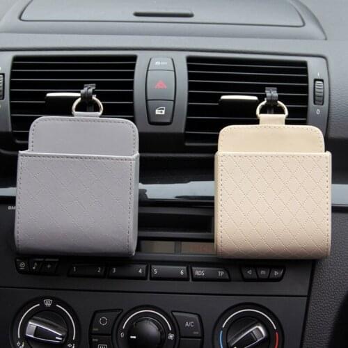 Car Storage Bag Air Vent Dashboard Tidy Hanging Leather Organizer Box Glasses Phone Holder Storage Organizer Car Accessories