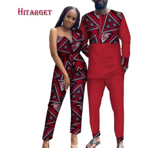 Bazin Riche African Clothes for Couple Dashiki Men and Lady Suit Pant Set African Boubou Nigerian Clothes Lovers Outfit WYQ829