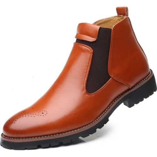 Large Size Men Boots Ankle Boots Fashion Chelsea Boots Leather Slip Ons Waterproof Motorcycle Boot For Man