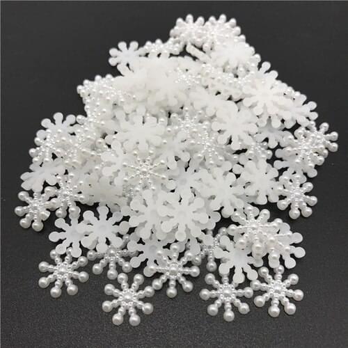 100pcs 15mm White Ivory Snowflake Shape Beads Craft Imitation Pearls Flatback For Art Scrapbooking DIY Decoration