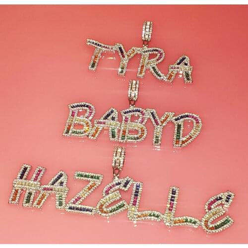 Icy Baguette Letters Custom Name Pendant Necklace Iced Out Name Plate For Womens Gift Hot Trendy Accessories For Prom&Banquet