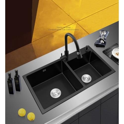 Black kitchen sink above counter or udermount vegetable washing basin sink kitchen black stainless steel seamless welding