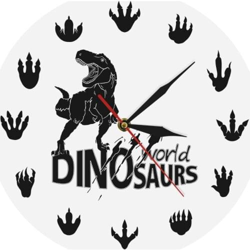 Dinosaurs Footprint Tracks Dragon Claws Wall Clock Kids Room Nursery Wall Decor Dinosaur World T-Rex Reptile Mute Clock Watch