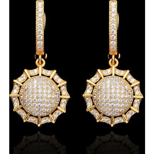 EFFSS Sunflower Design CZ Gold Color Luxury Hoop Earrings for Women Trendy Engagement Jewelry With Gifts Bags/Boxes AK0029