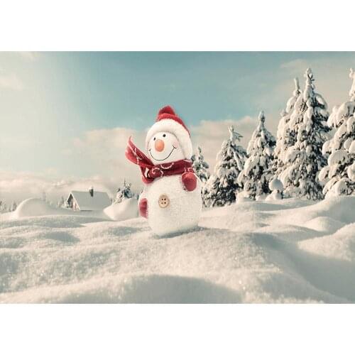 Winter Photographic Backdrops Snowman Trees House Vinyl Cloth Backgrounds Photo Studio for Home Children Baby Shower Photoshoot