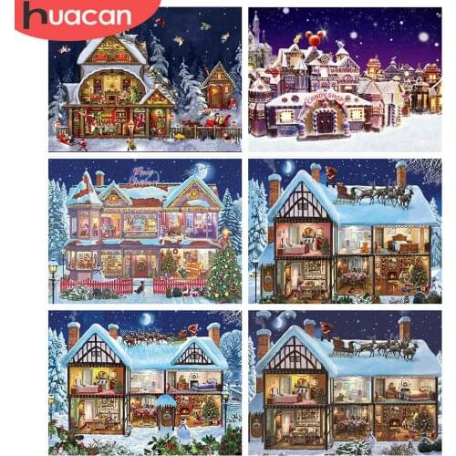 HUACAN 5d Diamond Painting Christmas House DIY Wall Art Full Square Diamond Embroidery Winter Home Decor Handicraft