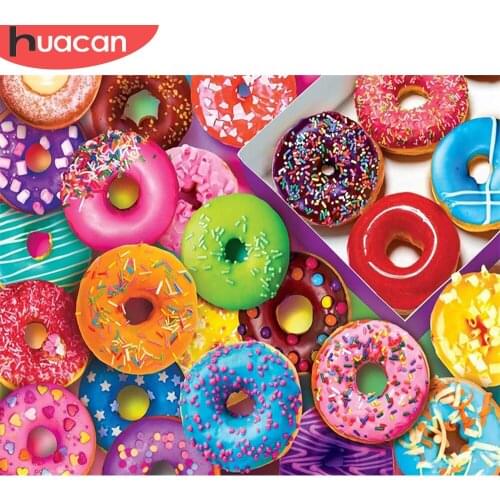 HUACAN DIY Frame Picture By Numbers Donuts Food HandPainted Wall Art Unique Gift Paint By Number Childrens Room Decor