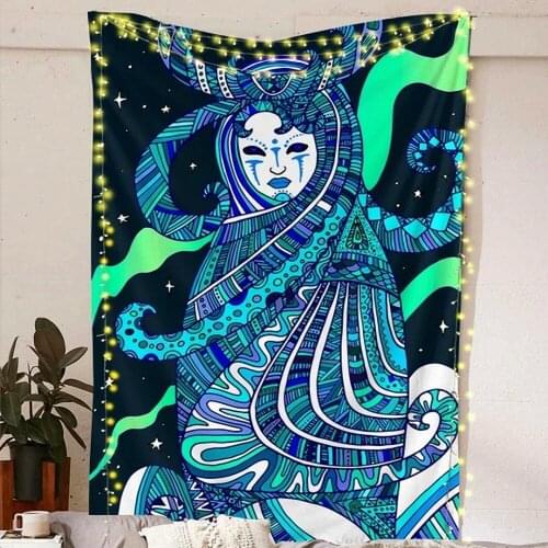 Mystic Native Woman Tapestry Colorful Abstract Trippy Tapestry Wall Hanging Tapestries for Home Dorm Fantasy Psychedelic Decor