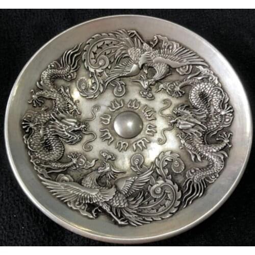 China White copper dragon phoenix ChengXiang dish crafts statue