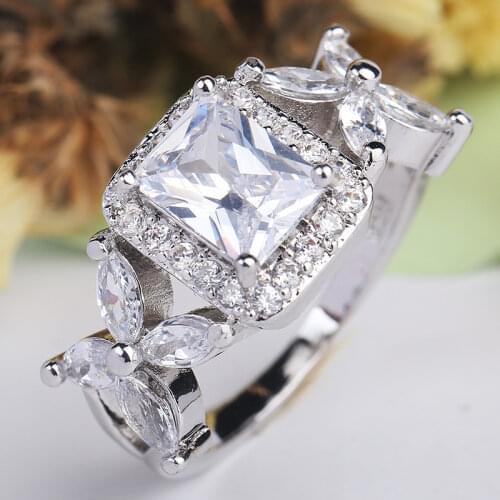 925 sliver Ring Flower Shape Square Drill Twist Arm Zircon Rings Princess Micro-inlaid Drill Wedding Rings for Women Engagement