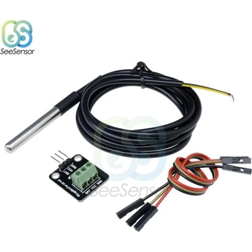 DS18B20 Temperature Sensor Module Kit Waterproof 100CM Digital Sensor Cable Stainless Steel Probe Terminal Adapter For Arduino