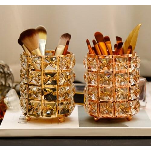 Crystal Makeup Brush Storage Box Cosmetics Organizer European Style Jewelry Eyebrow Pencil Lipstick Holder Makeup Organizer
