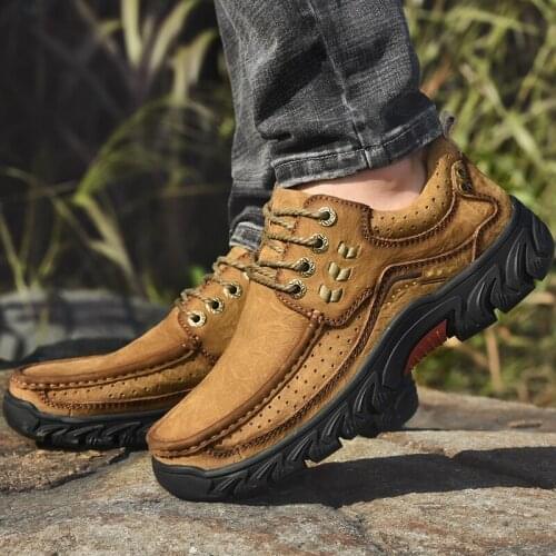 New Mens Spring and Autumn Trend Fashion Casual Soft Sole Mens Climbing Sneakers Genuine Leather Comfortable Non-slip Sneakers