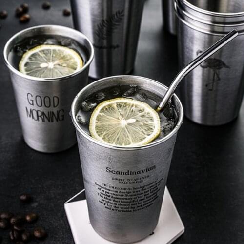 350/500ml Stainless Steel Tea Coffee Mugs Industrial Style Letter Animal Pattern Mugs Office Home Cup With Lid Straw Drinkware