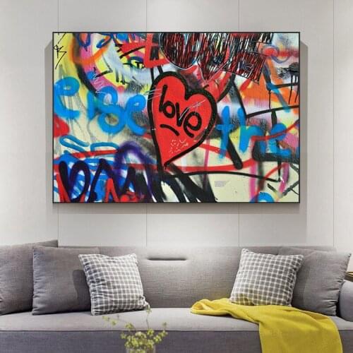 Love Hearts Graffiti Banksy Wall Art Canvas Painting Posters and Prints Abstract Wall Pictures for Living Room Decor