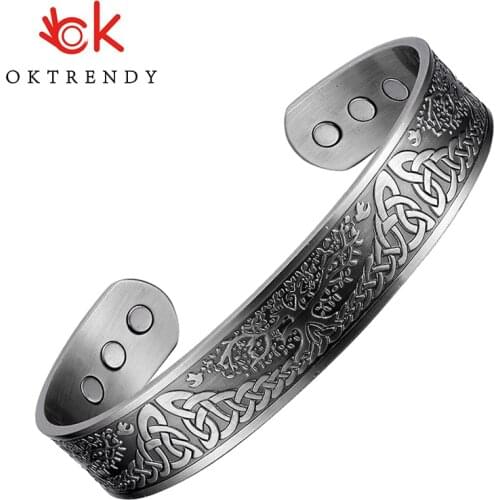 OKtrendy Magnetic Copper Bracelet Bangles Health Care Jewelry Lucky Gift Adjustable Bangle Cuff For Women Carving Life Tree